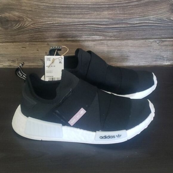 New Adidas NMD R1 Laceless Velcro Black Running Sneakers - Picture 4 of 9